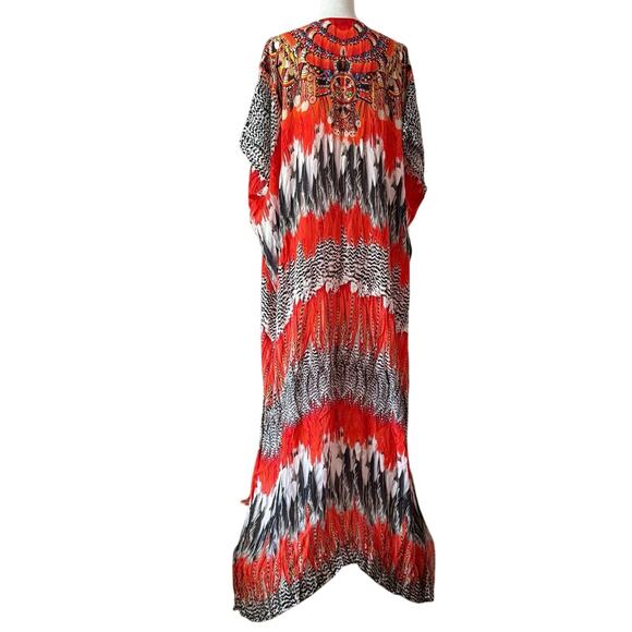 Shahida Parides Nomad Kaftan feather print Lisa Rinna Real Housewives OS One Sz - Picture 7 of 16